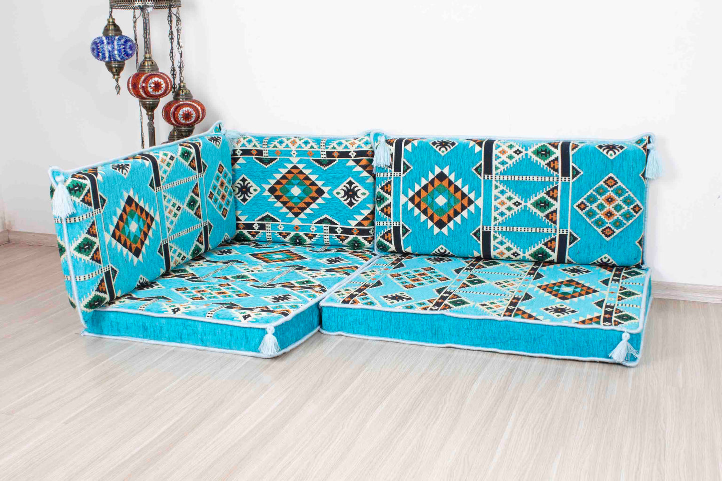 Anemurium Light Blue Mini L Shaped Sofa Set