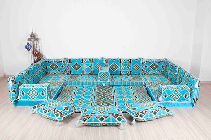 Anemurium Light Blue U Shaped Sofa Set