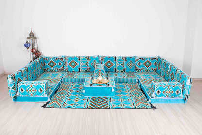 Anemurium Light Blue U Shaped Sofa Set