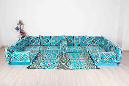 Anemurium Light Blue U Shaped Sofa Set