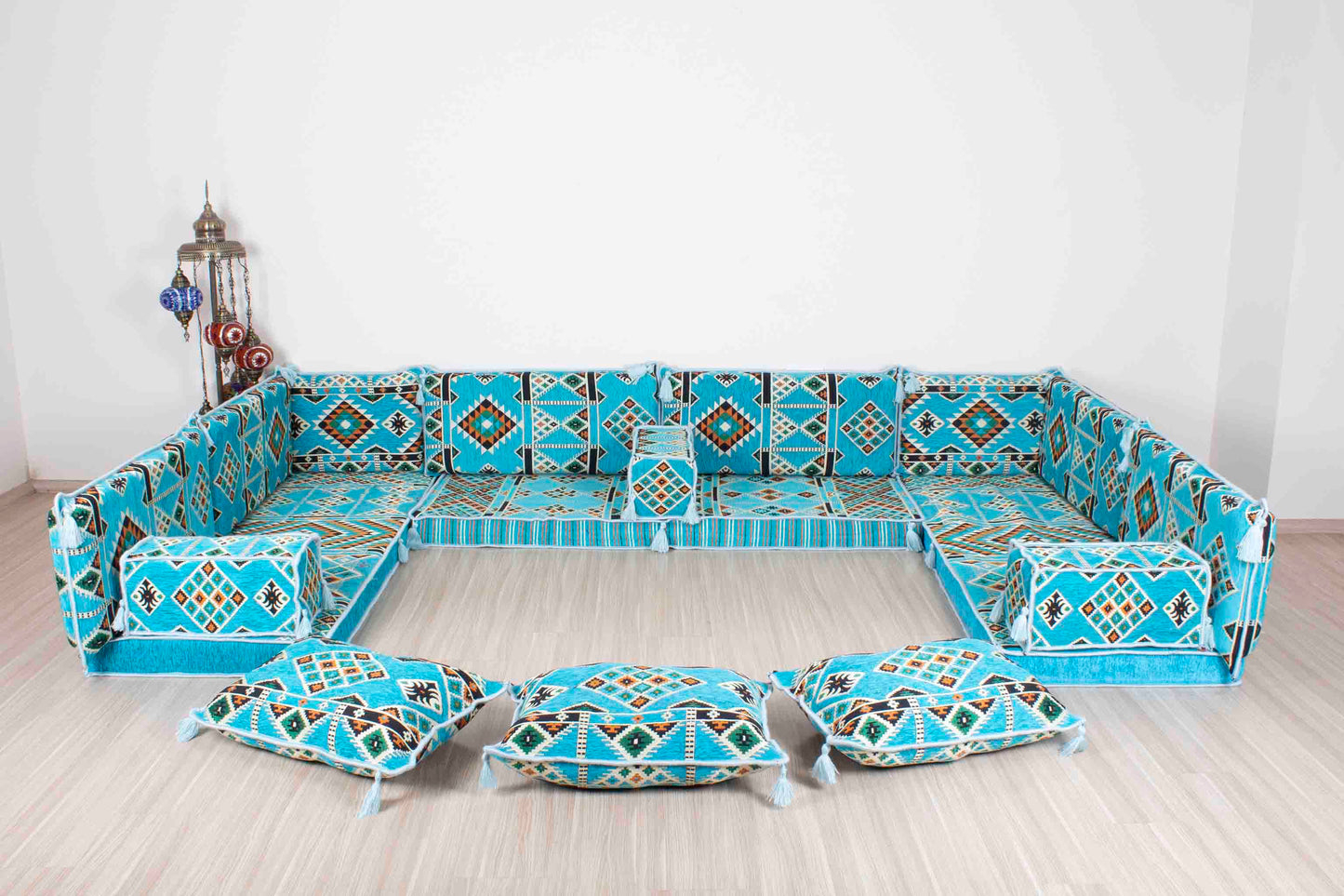 Anemurium Light Blue U Shaped Sofa Set