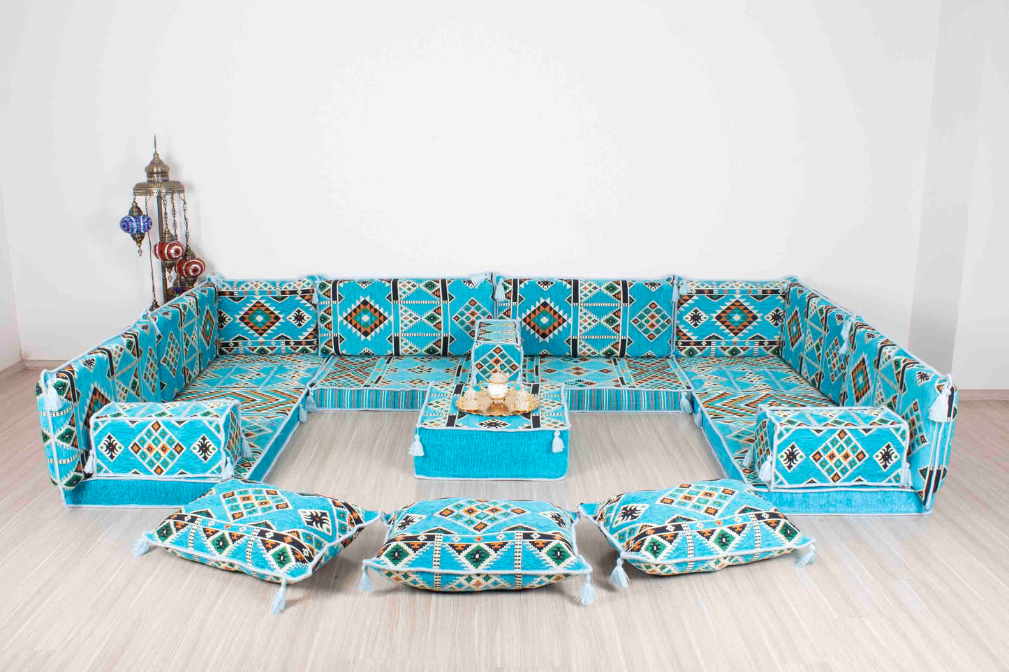 Anemurium Light Blue U Shaped Sofa Set