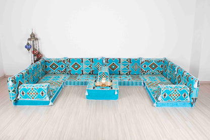 Anemurium Light Blue U Shaped Sofa Set