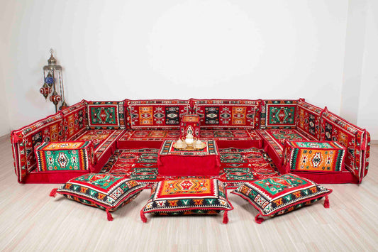 Mylasa Red U Shaped Sofa Set