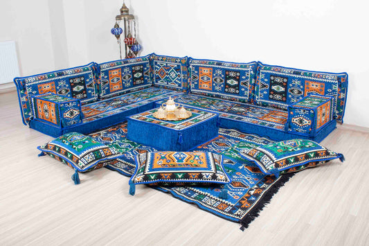 Mylasa Blue L Shaped Sofa Set