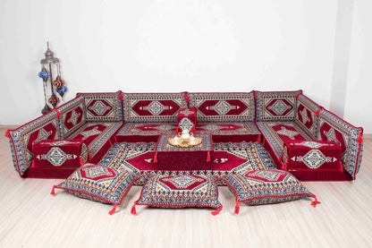 Palace Maroon U Shaped Sofa Set