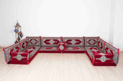 Palace Maroon U Shaped Sofa Set