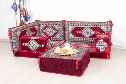 Palace Maroon Mini L Shaped Sofa Set