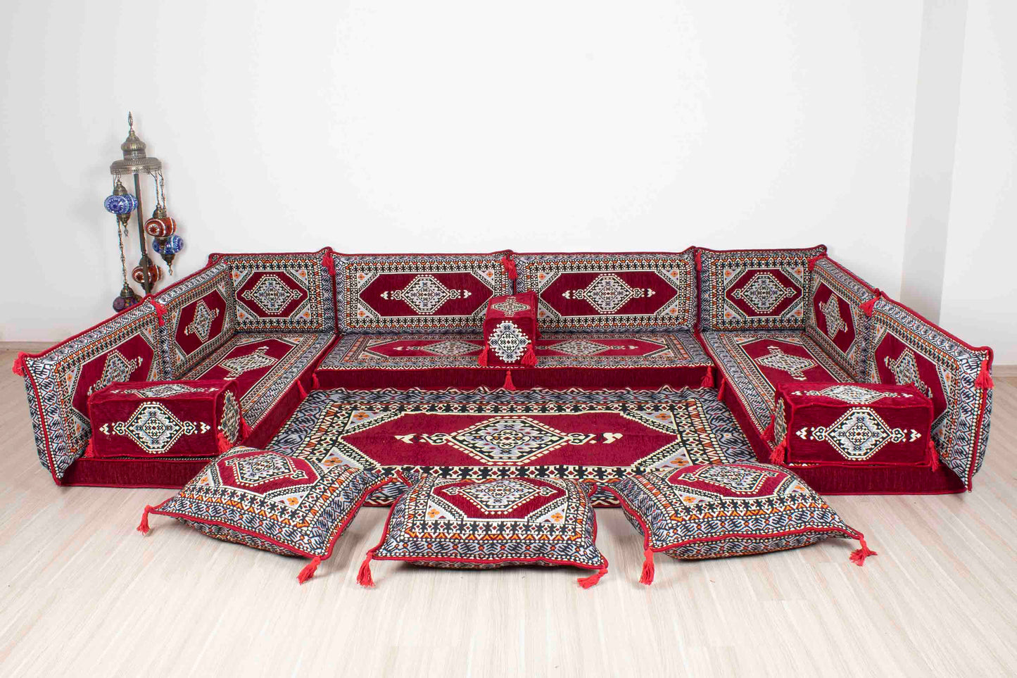 Palace Maroon U Shaped Sofa Set