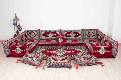 Palace Maroon U Shaped Sofa Set