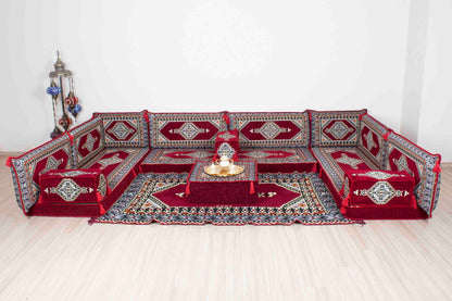 Palace Maroon U Shaped Sofa Set