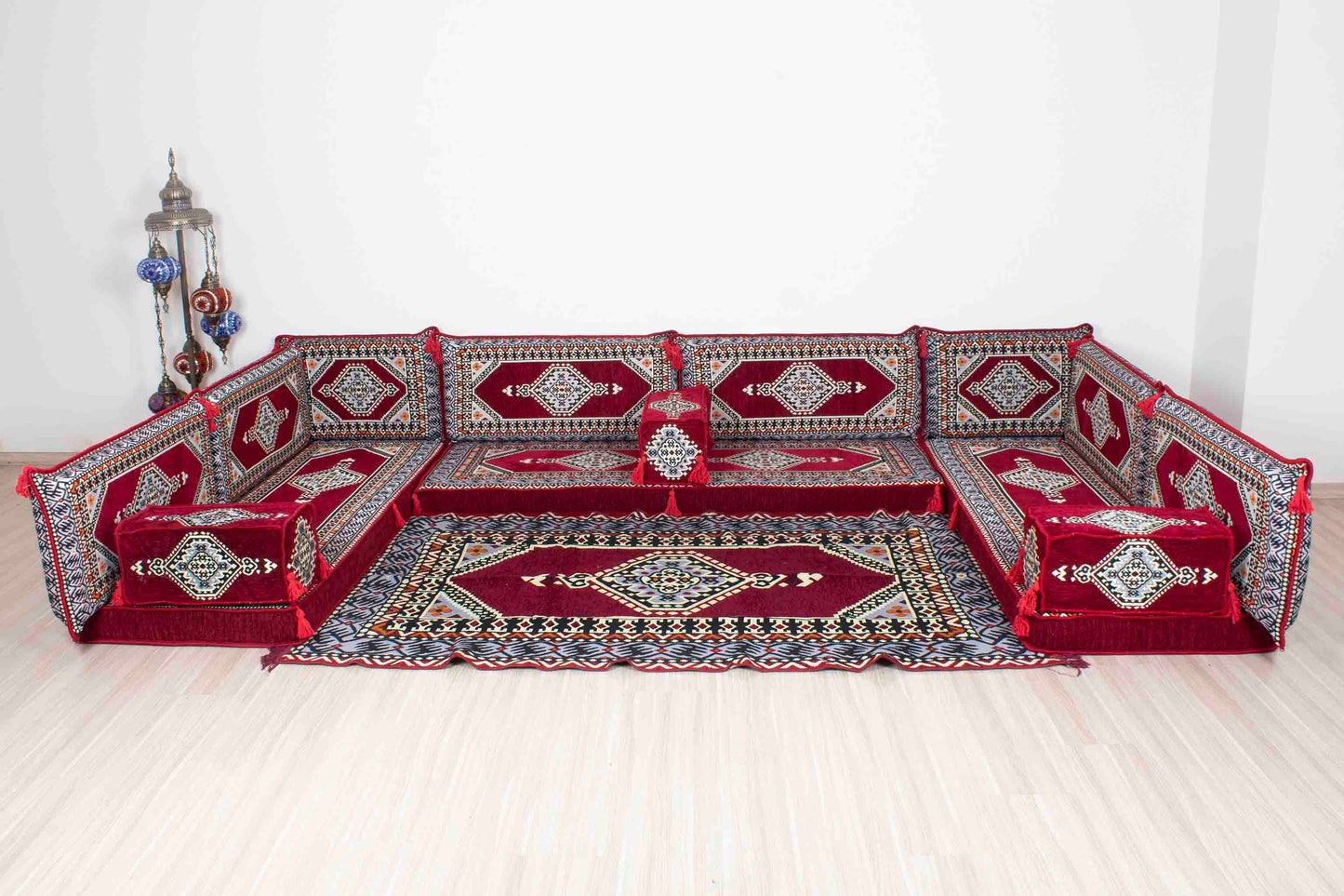 Palace Maroon U Shaped Sofa Set