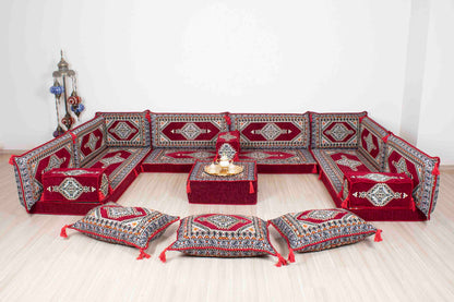 Palace Maroon U Shaped Sofa Set