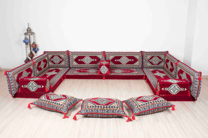 Palace Maroon U Shaped Sofa Set