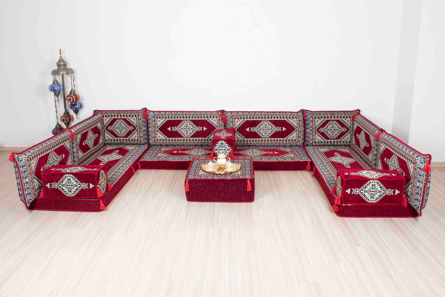 Palace Maroon U Shaped Sofa Set