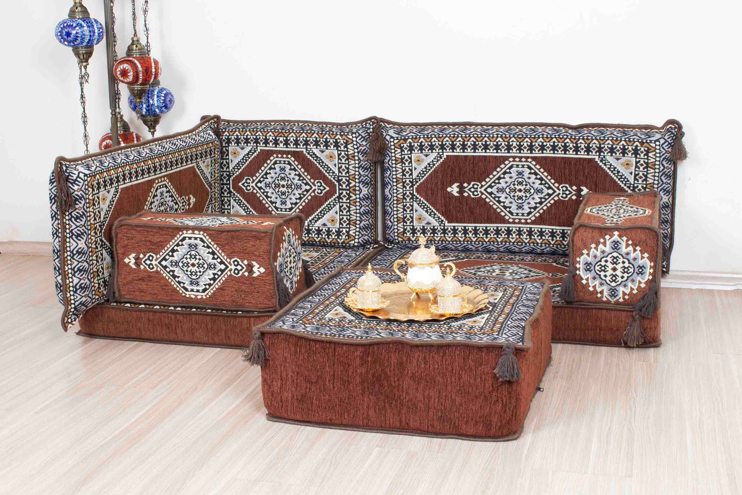 Palace Brown Mini L Shaped Sofa Set