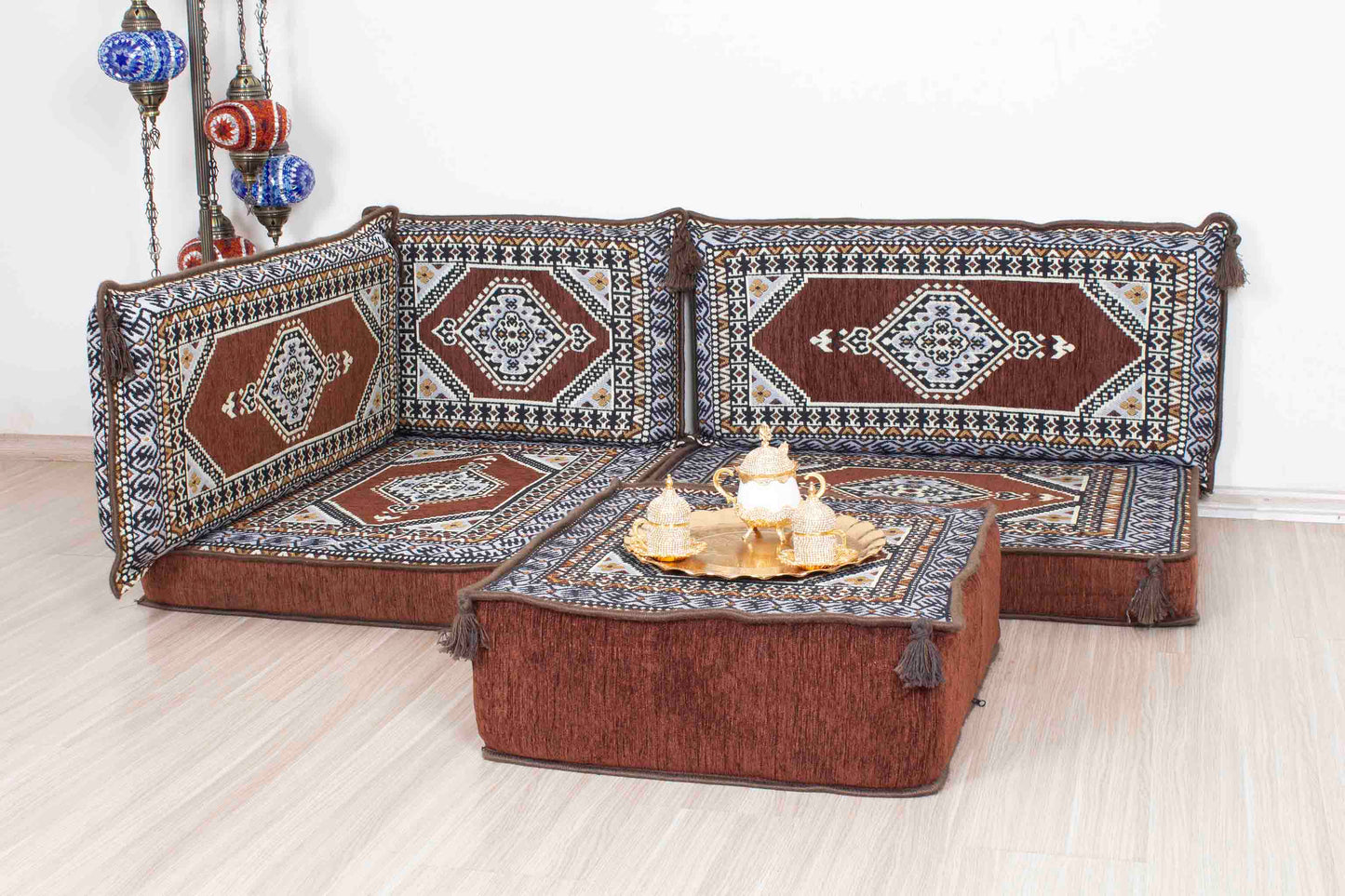 Palace Brown Mini L Shaped Sofa Set