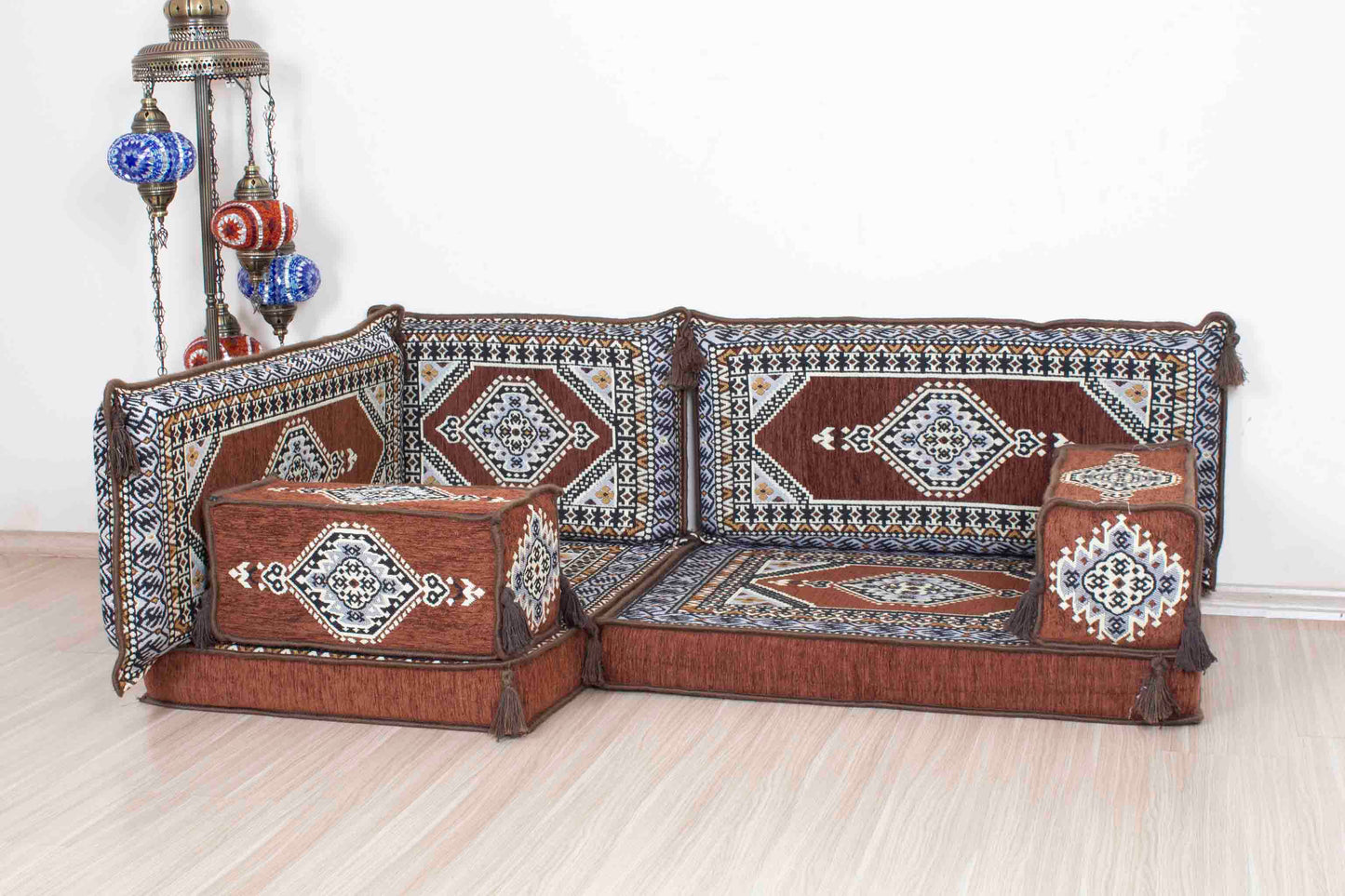 Palace Brown Mini L Shaped Sofa Set