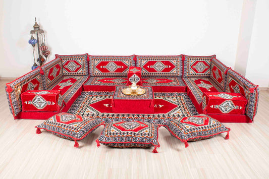 Palace Red U Shaped Sofa Set