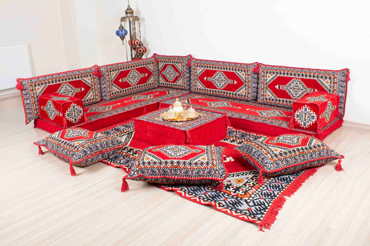 Palace Red L Shaped Sofa Set