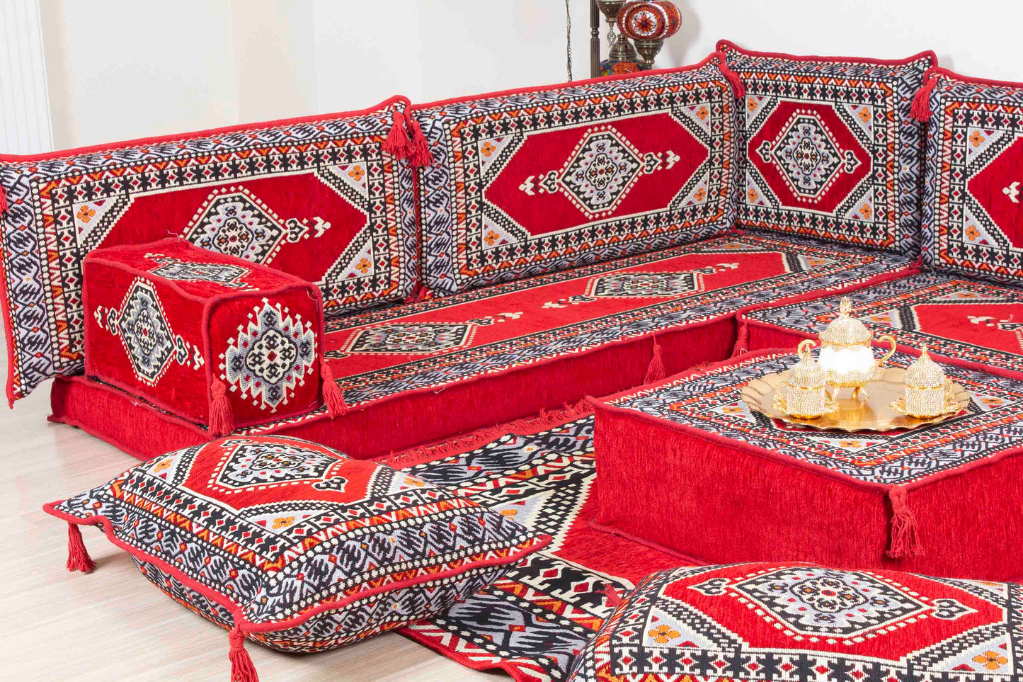 Palace Red L Shaped Sofa Set