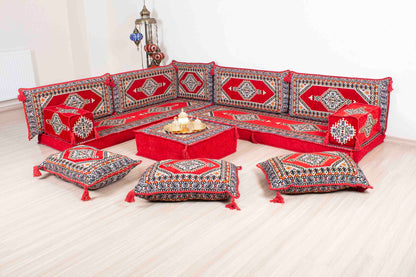 Palace Red L Shaped Sofa Set