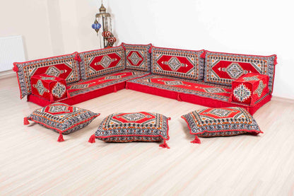 Palace Red L Shaped Sofa Set