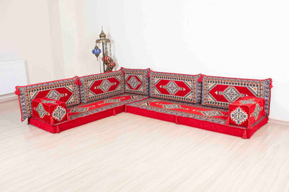 Palace Red L Shaped Sofa Set