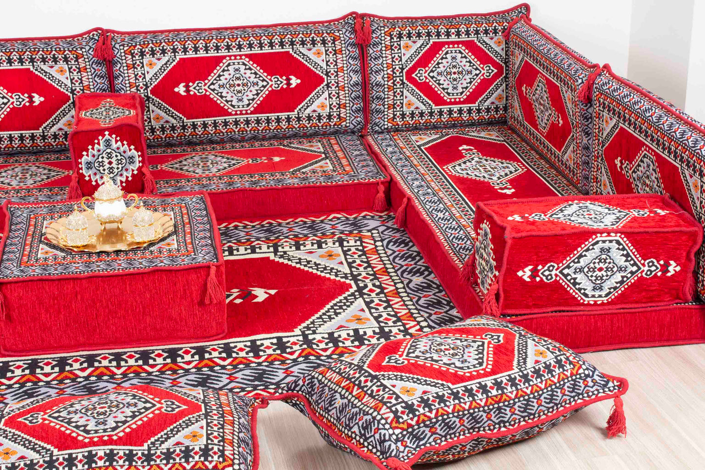 Palace Red U Shaped Sofa Set