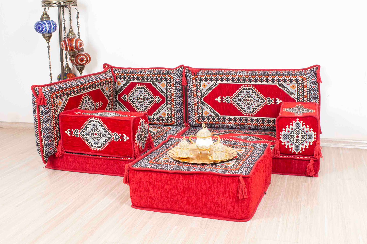 Palace Red Mini L Shaped Sofa Set