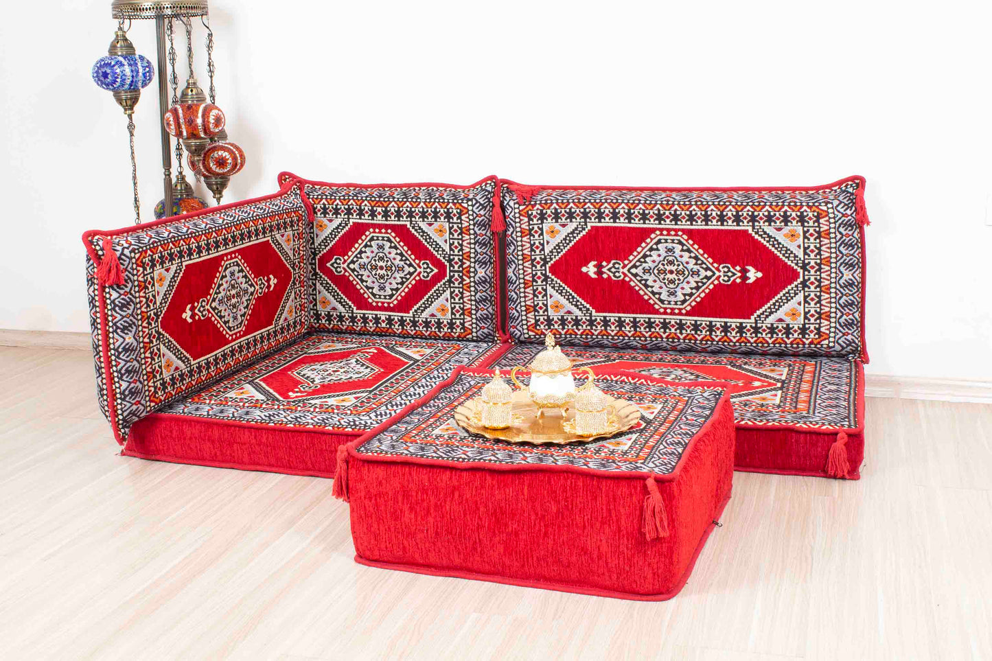 Palace Red Mini L Shaped Sofa Set