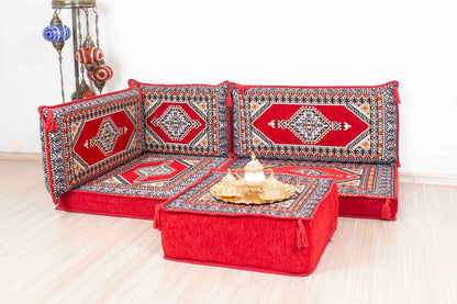 Palace Red Mini L Shaped Sofa Set