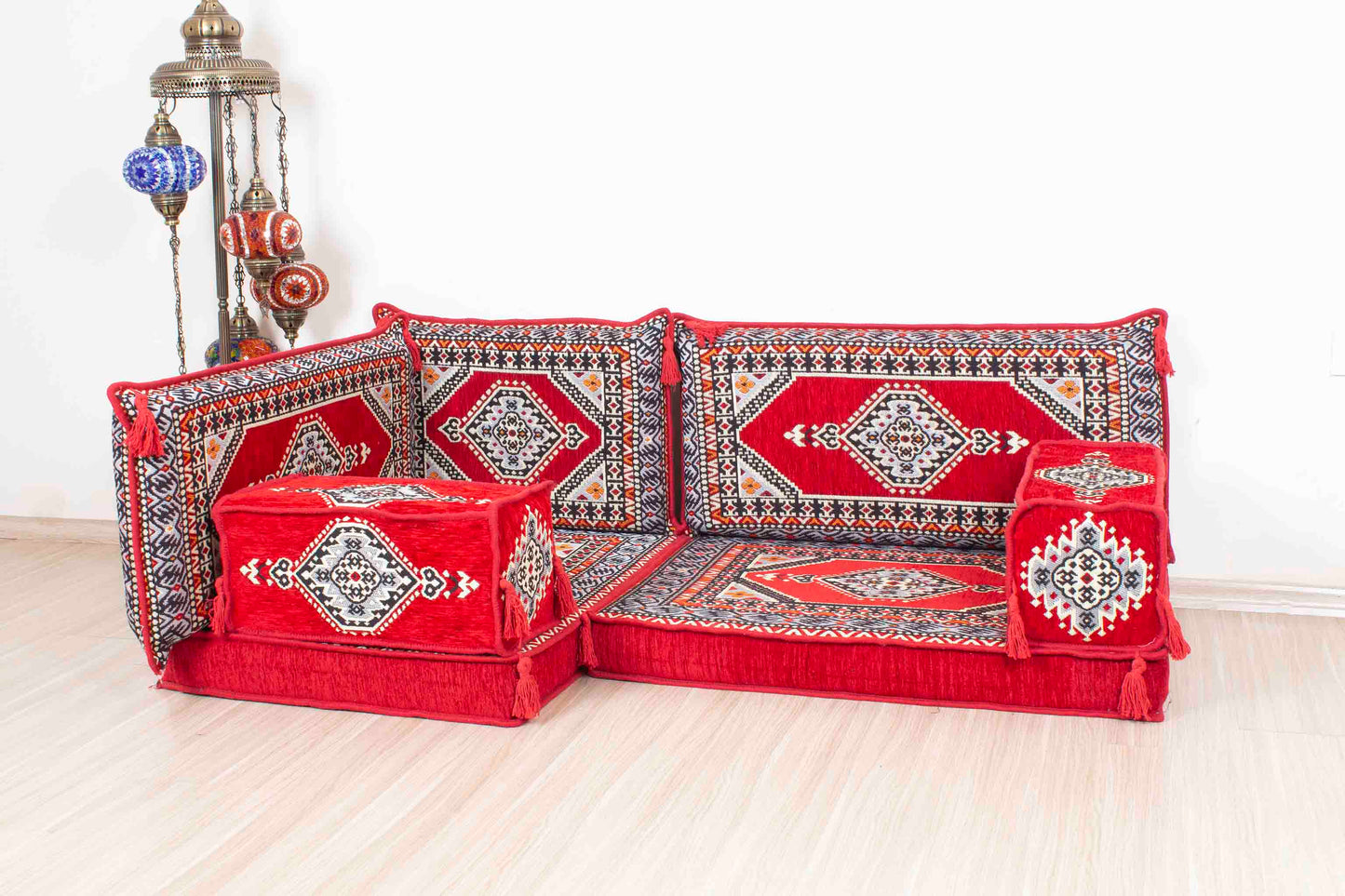 Palace Red Mini L Shaped Sofa Set