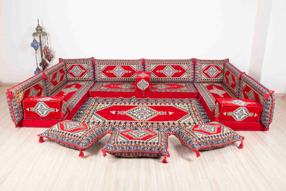 Palace Red U Shaped Sofa Set