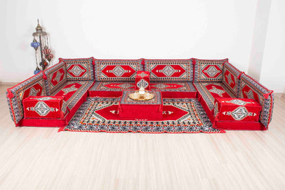 Palace Red U Shaped Sofa Set