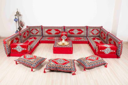 Palace Red U Shaped Sofa Set