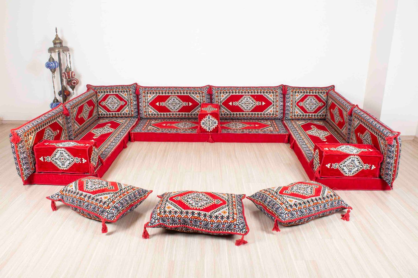 Palace Red U Shaped Sofa Set