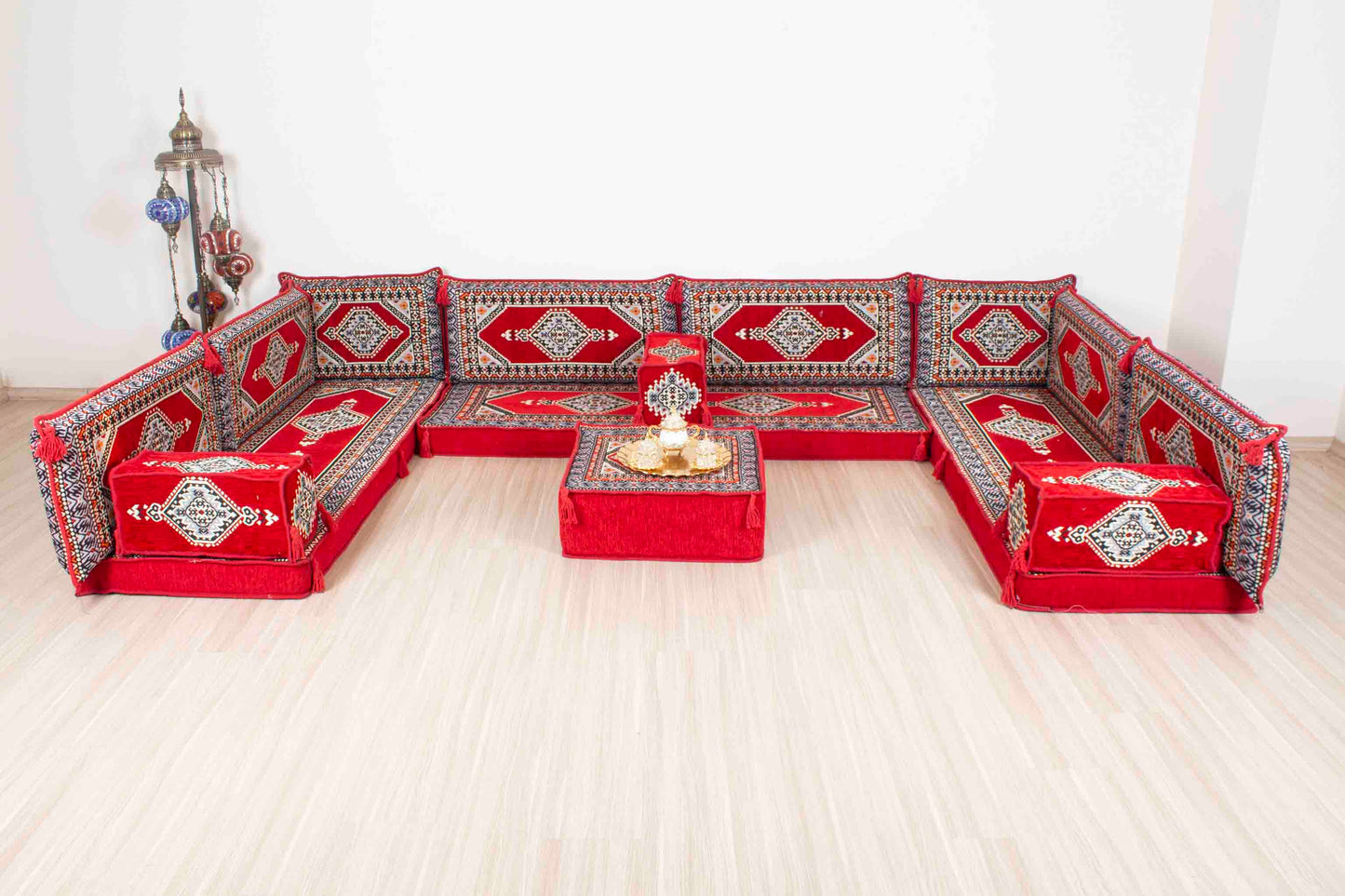 Palace Red U Shaped Sofa Set