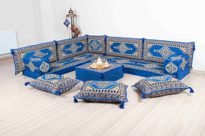 Palace Blue L Shaped Sofa Set