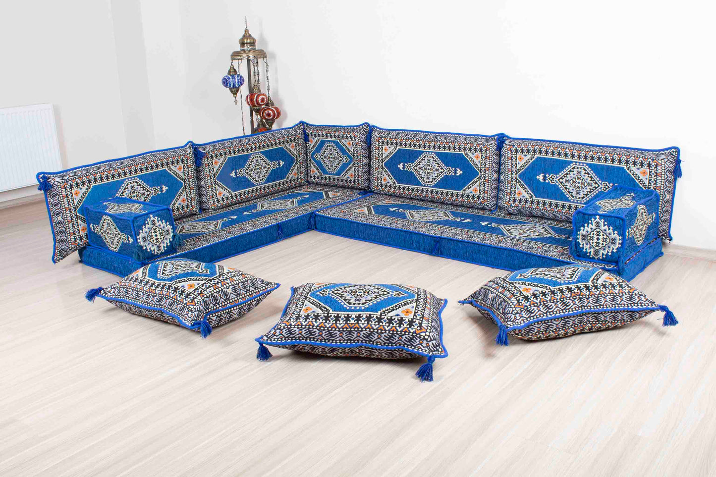 Palace Blue L Shaped Sofa Set