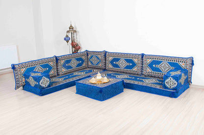 Palace Blue L Shaped Sofa Set