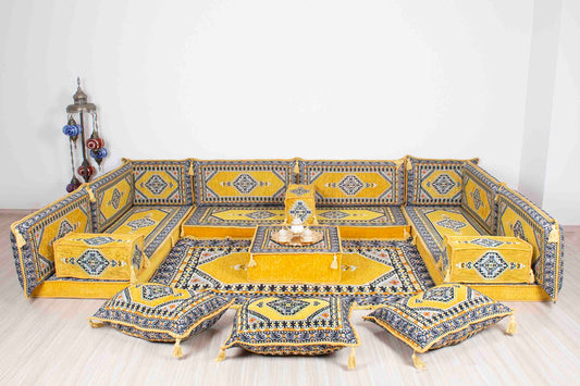 Palace Yellow U Shaped Sofa Set