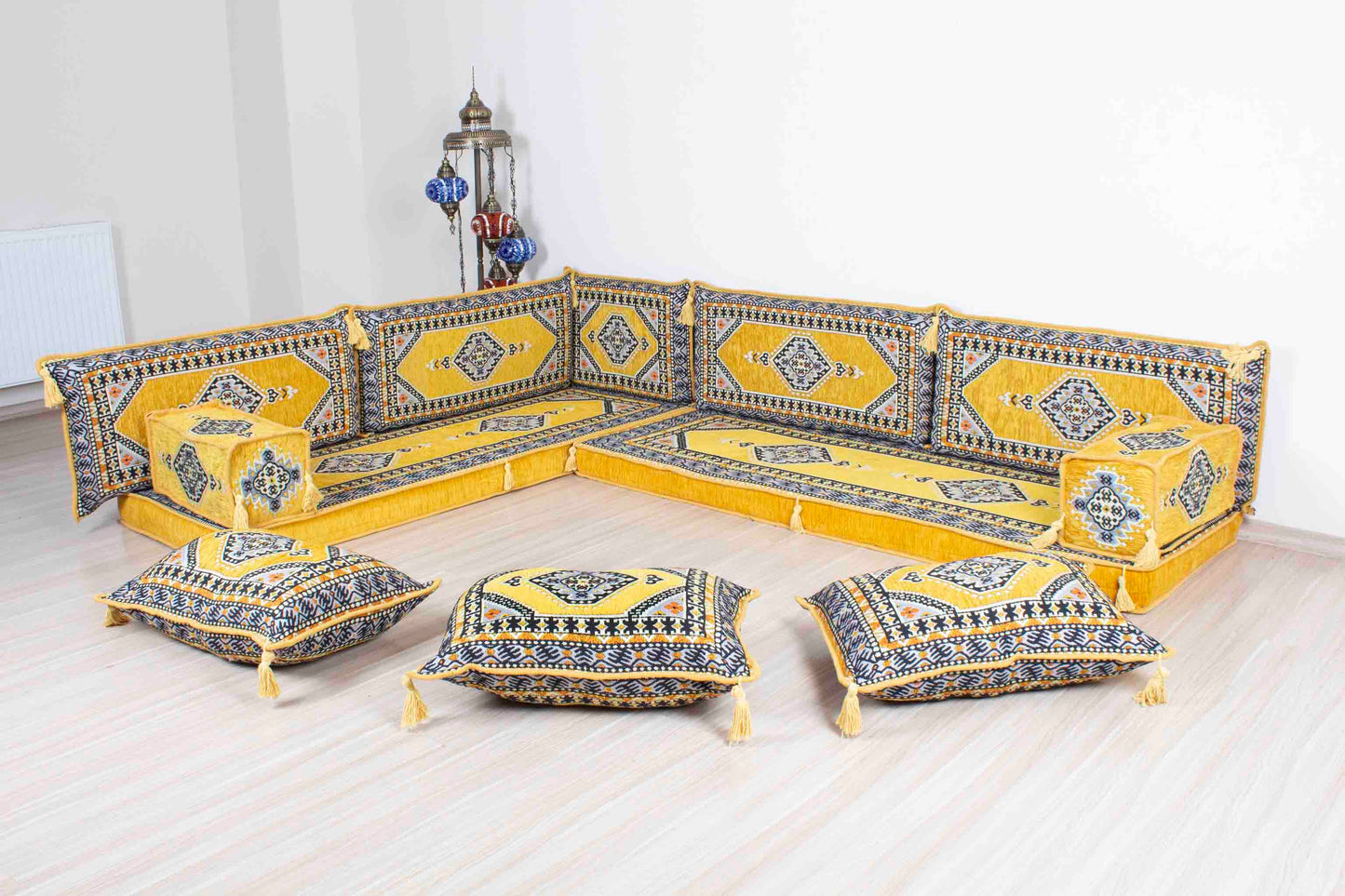 Palace Yellow L Shaped Sofa Set