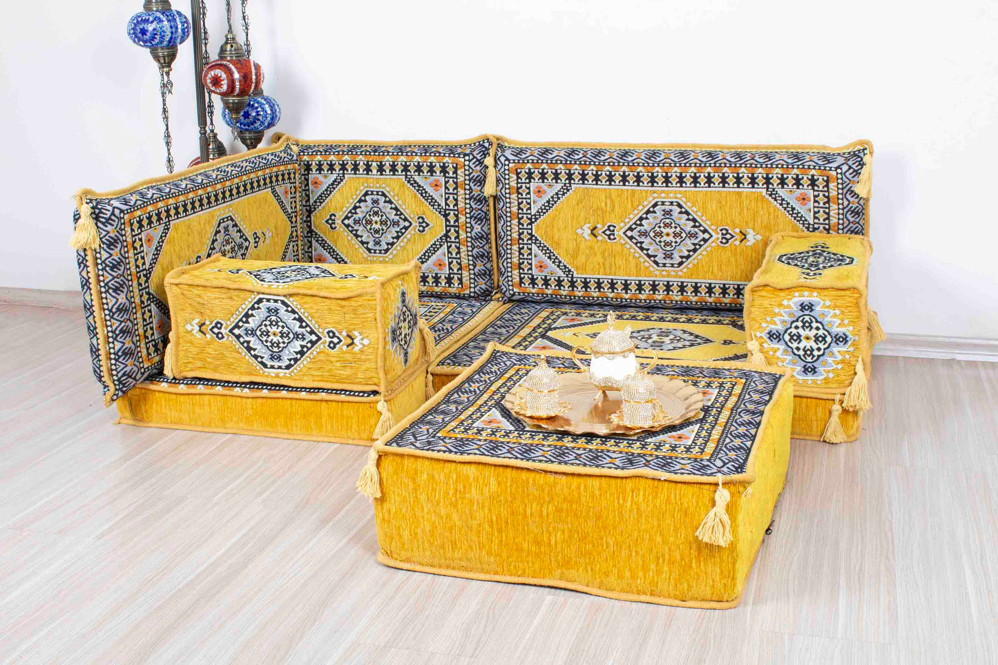 Palace Yellow Mini L Shaped Sofa Set