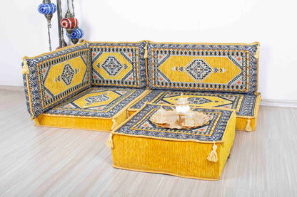 Palace Yellow Mini L Shaped Sofa Set