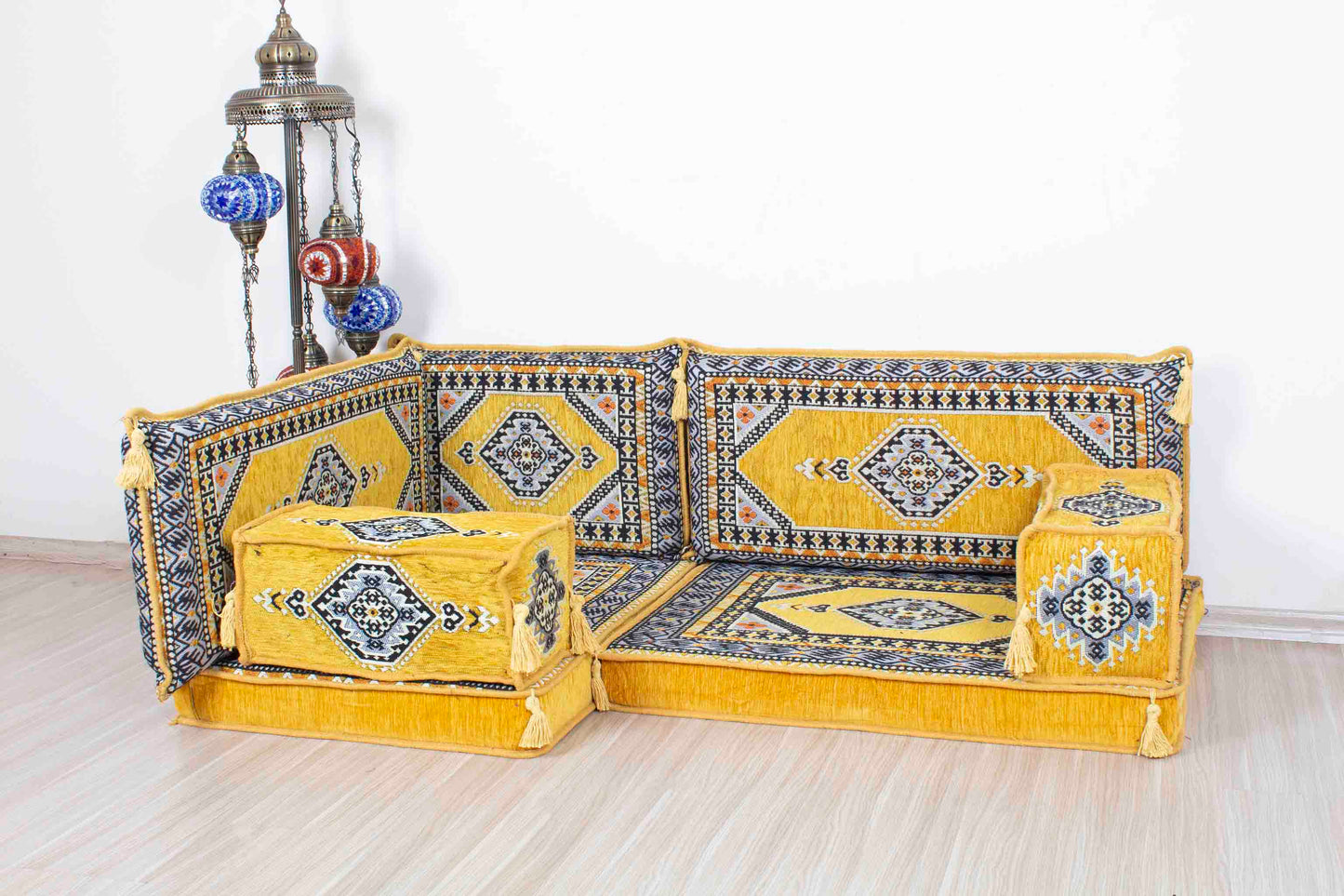 Palace Yellow Mini L Shaped Sofa Set