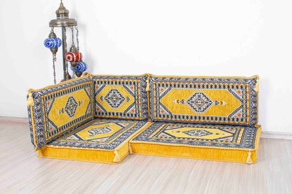 Palace Yellow Mini L Shaped Sofa Set