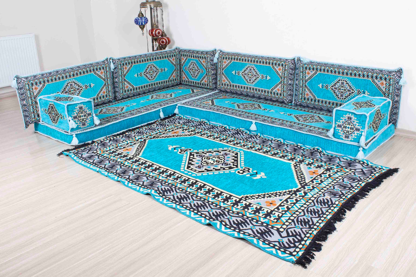 Palace Light Blue L Shaped Sofa Set