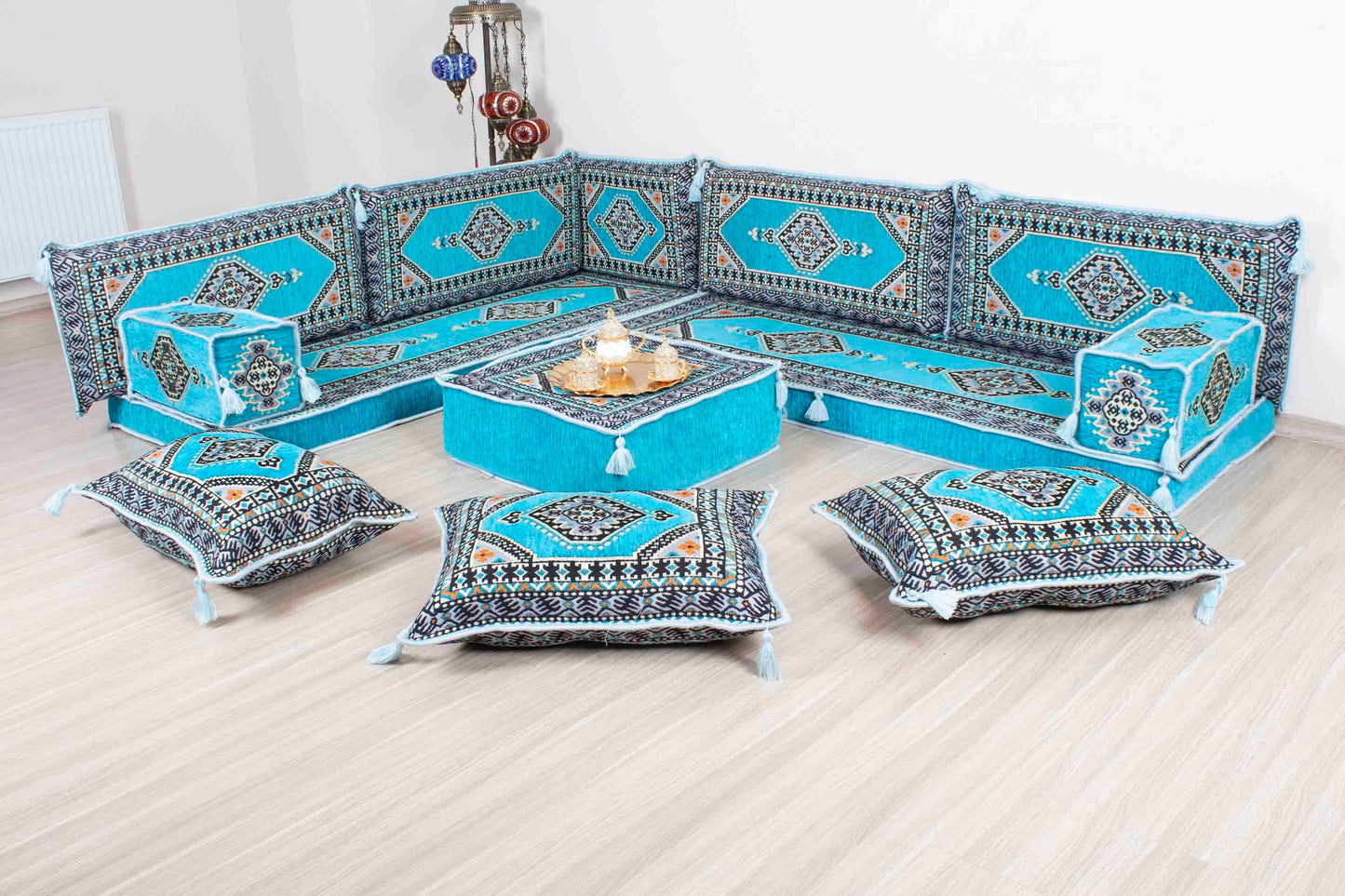 Palace Light Blue L Shaped Sofa Set