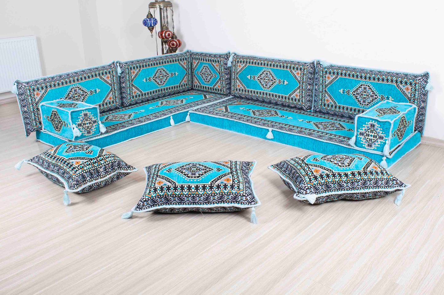 Palace Light Blue L Shaped Sofa Set